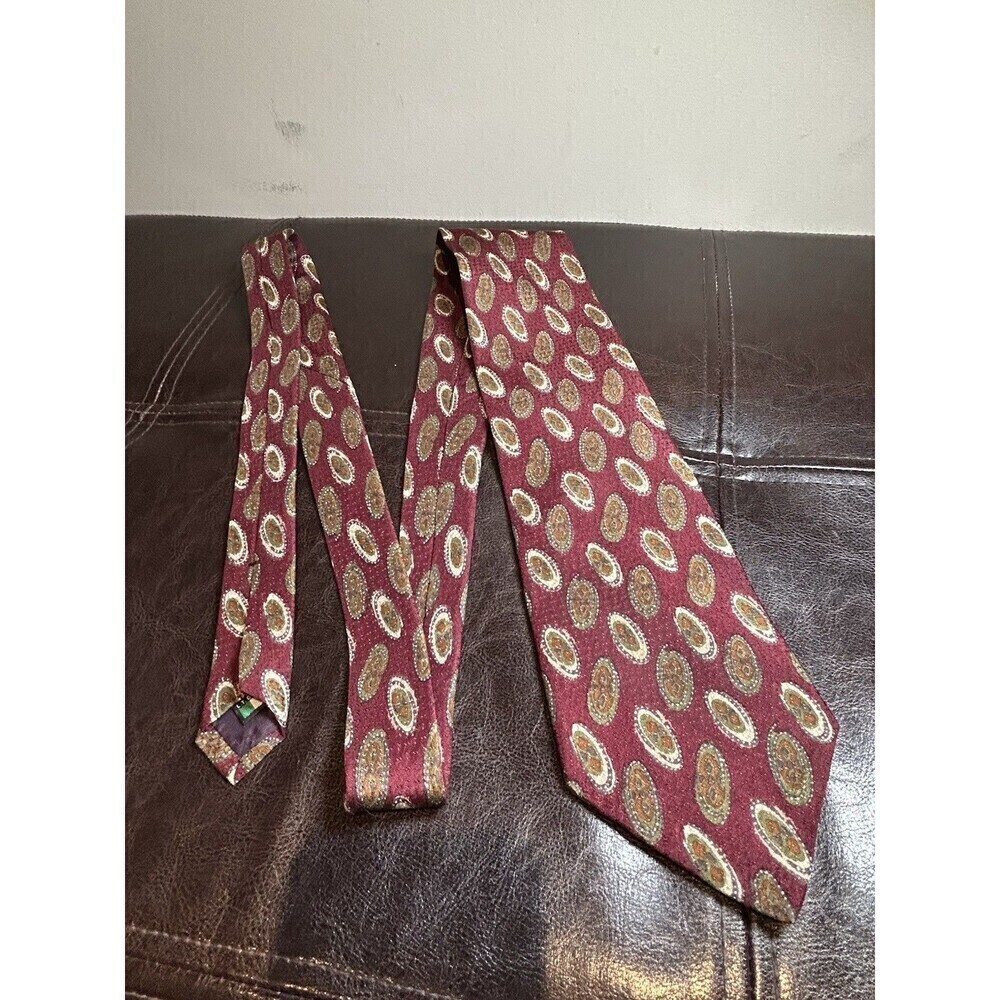 Lord & Taylor 100% Silk Tie Maroon Green Paisley